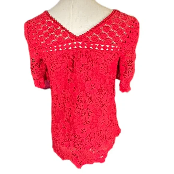 Anthropologie Vanessa Virginia Candace Lace Top Red Size 2 EUC - Picture 8 of 10